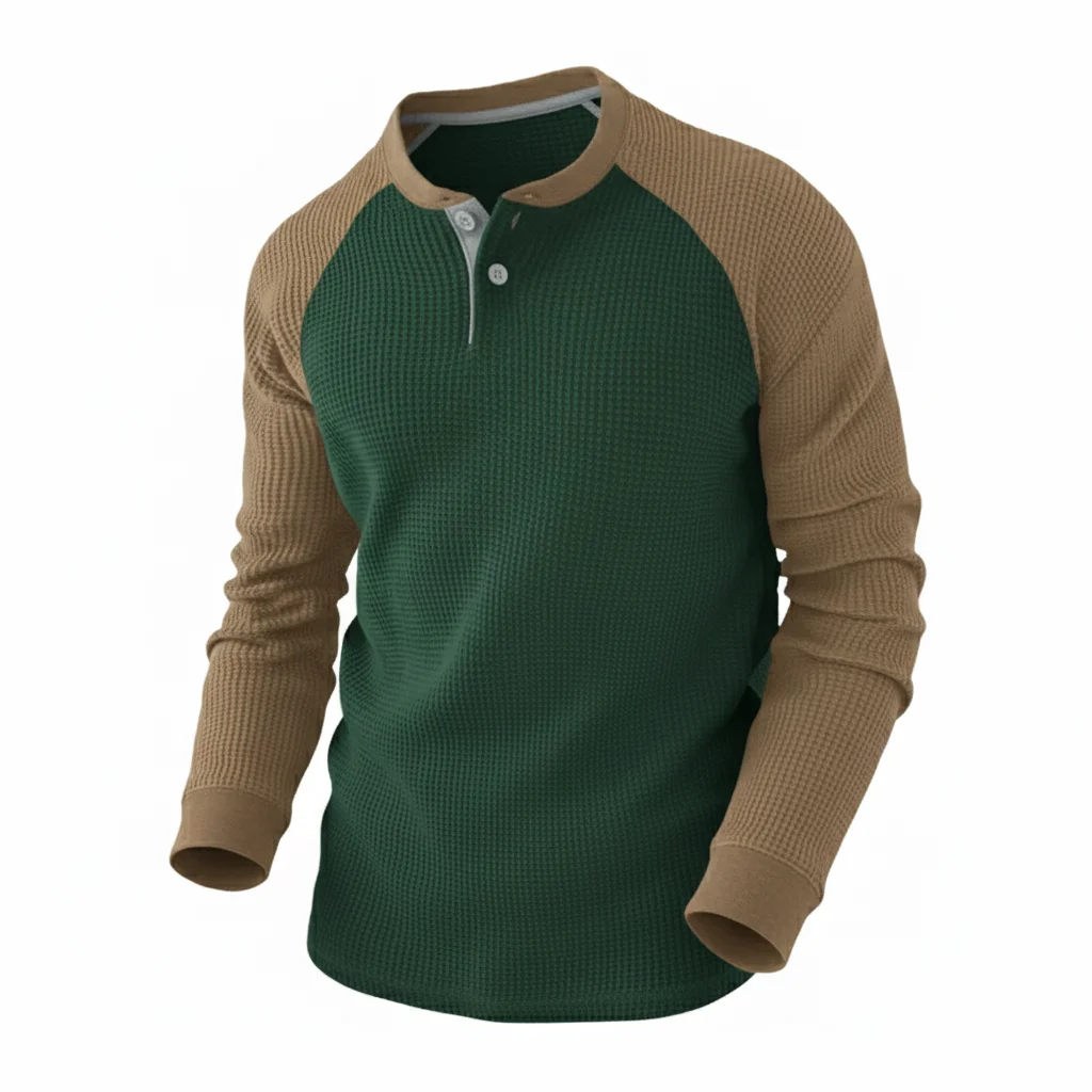 Breathable Waffle Knit Long Sleeve Henley | Manufacturer For Usa