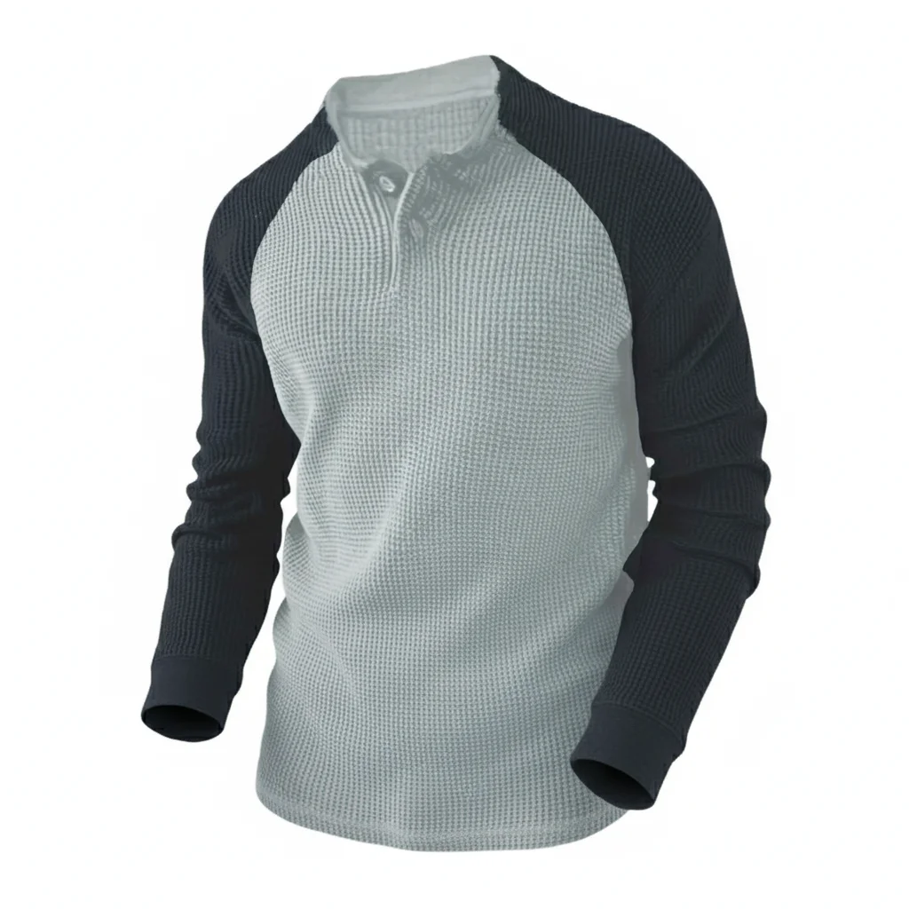 Lightweight Thermal Henley Shirt With Contrast Sleeves | Manufacturer For Usa