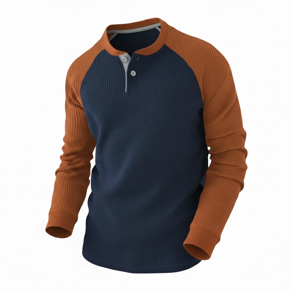 Men’s Casual Long Sleeve Waffle Henley – Athletic Style | Manufacturer For Usa