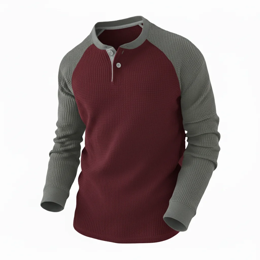 Men’s Color Block Waffle Texture Henley Tee | Manufacturer For Usa