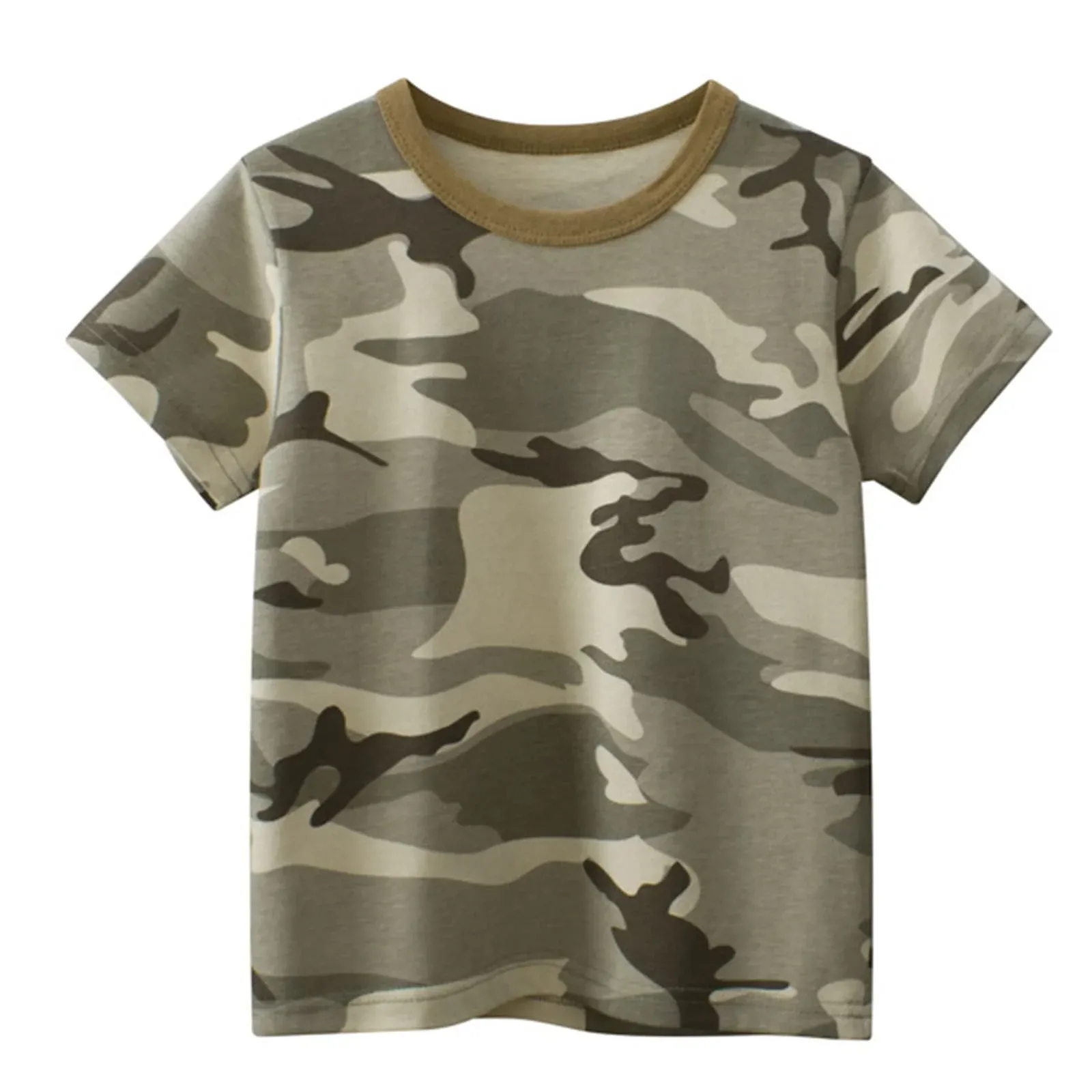 Toddler Kids Baby Boys Girls Striped Camouflage Short Sleeve Crewneck T-shirts Tops Tee Clothes for Childre